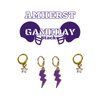 Amherst Classic Gameday Earring Stack with purple mini enamel bolts and white baby stars