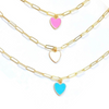 heart enamel pendant necklaces in light pink, white and light blue