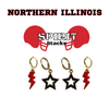 Northern Illinois University Spirit Earring Stack in black and red, Huskies huggie hoop earrings (view 2)
