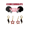 Cincinnati Spirit Earring Stack with red mini enamel bolts and black starboys