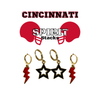 Cincinnati Spirit Earring Stack with black mini enamel bolts and red starboys