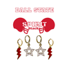 Ball State Spirit Earring Stack with white mini enamel bolts and red starboys