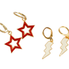 Ball State Spirit Earring Stack with white mini enamel bolts and red starboys