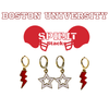 Boston University Spirit Earring Stack with white mini enamel bolts and red starboys