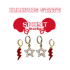 Illinois State Spirit Earring Stack with red mini enamel bolts and white starboys