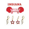 Indiana University Spirit Earring Stack with white mini enamel bolts and red starboys