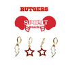 Rutgers Spirit Earring Stack with white mini enamel bolts and red starboys