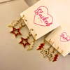 Rutgers Spirit Earring Stack, support your Scarlet Knights with white or red statement open starboy earrings and white or red mini enamel bolts