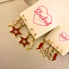 Arkansas Spirit Earring Stack with red mini enamel bolts and white starboys