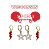 Wisconsin Spirit Earring Stack with white mini enamel bolts and red starboys