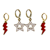 Wisconsin Spirit Earring Stack with white mini enamel bolts and red starboys