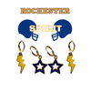 Rochester Spirit Earring Stack with golden yellow mini enamel bolts and navy starboys