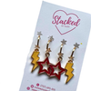 Loyola Chicago Spirit Earring Stack in maroon and golden yellow, Ramblers huggie hoop earrings (view 6)