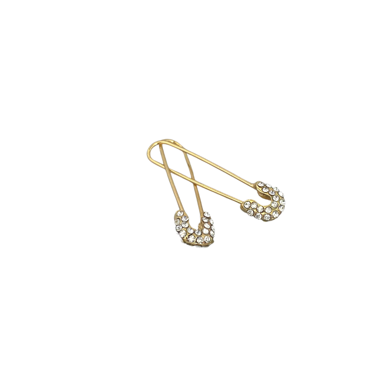 Single Sparkling Safety Pin Earring Gold