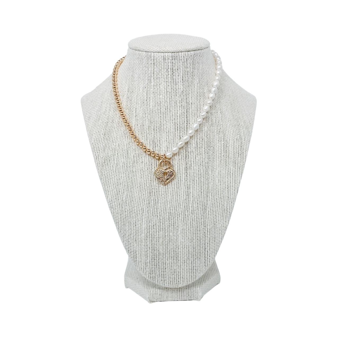 14K Yellow Gold Heart Beads Plus 2 inch Chain Necklace