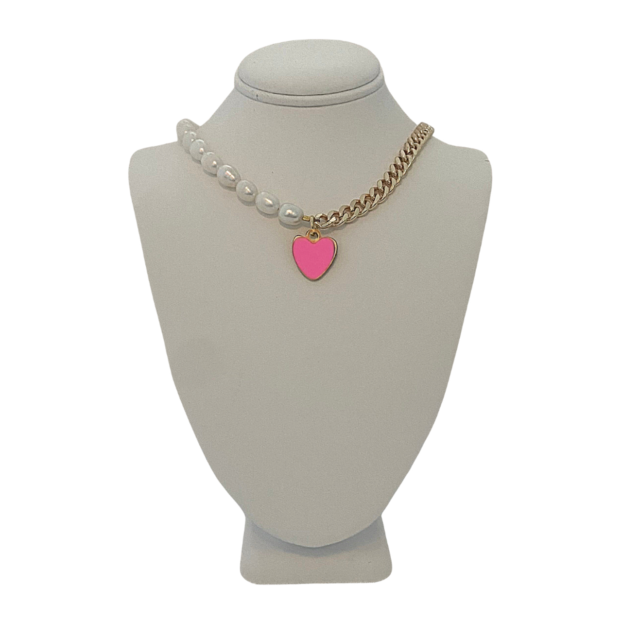 Pearl and Chain Statement Heart Necklace an exclusive