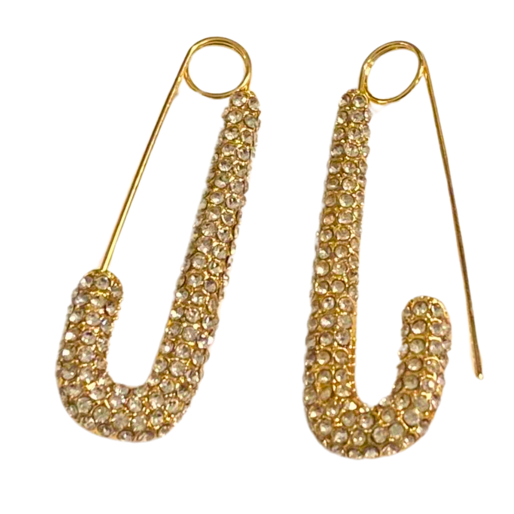 Large Rhinestone Safety Pin Earrings A Glitzy Choice for Stacking