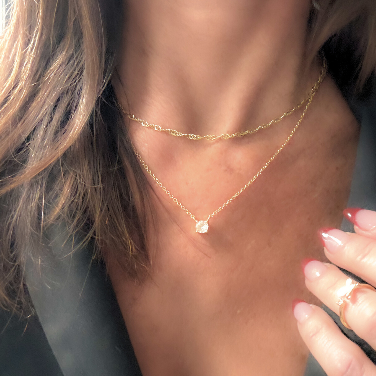 ◇DNSR◇ D layered necklace Diamond in the Rough Layered Necklace in gold or silver