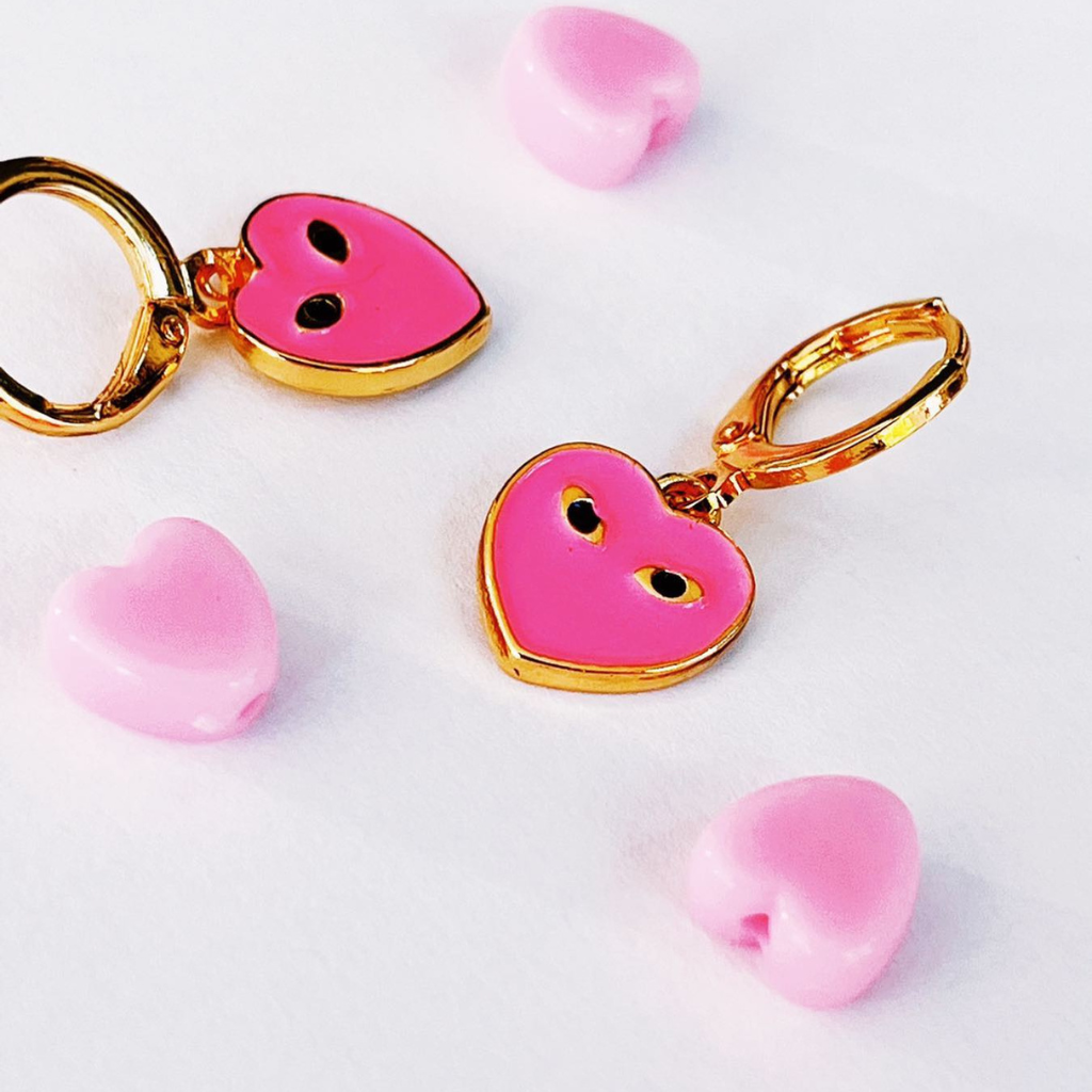 Heart Dangle Huggie Earrings - Stainless Steel Drop Earrings With Charm For Women & Teens