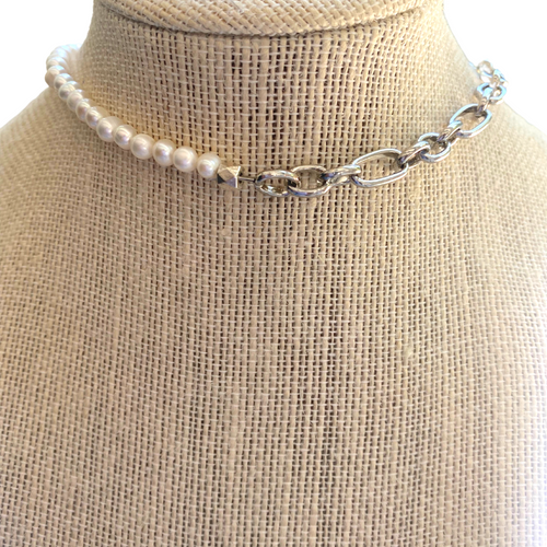 Half Freshwater Pearl Half Rope Twist Gold Chain Necklace | WAAMII