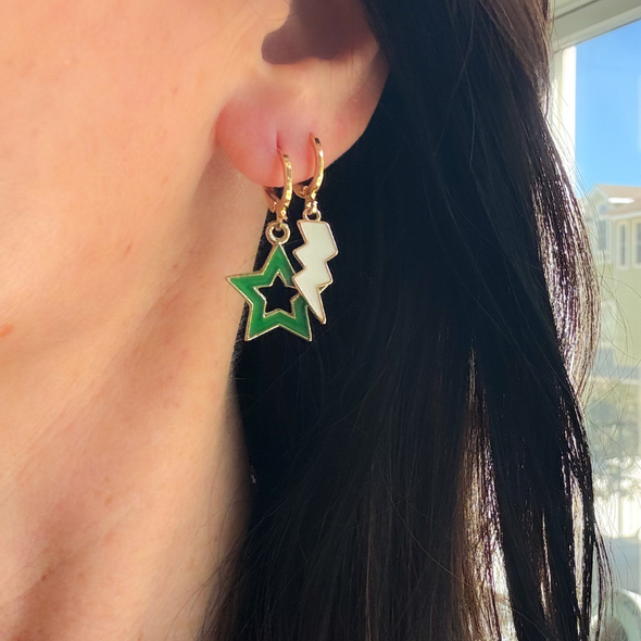 Wearing the Colorado State Spirit Earring Stack for Rams game day