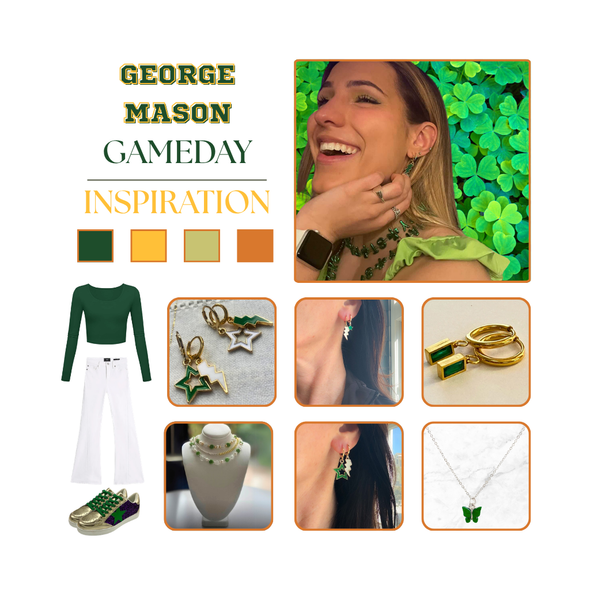 George Mason University Spirit Earring Stack for Patriots game day – wearing