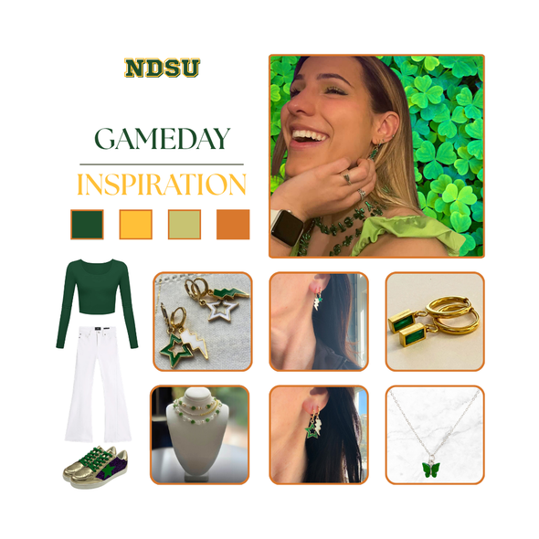 North Dakota State Spirit Earring Stack for Bison game day – wearing