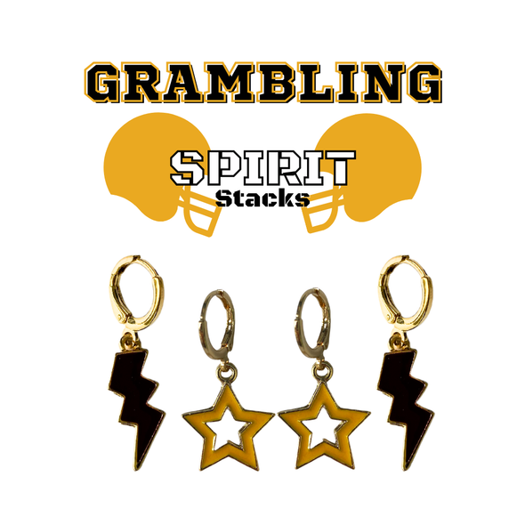 Grambling State Spirit Earring Stack with golden yellow mini enamel bolts and black starboys