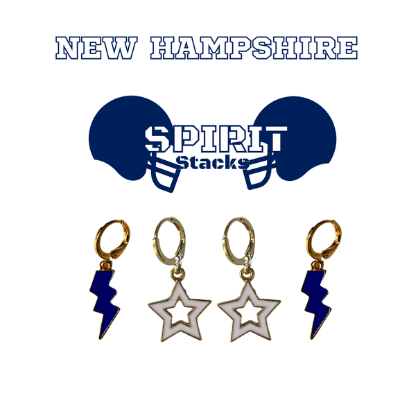 University of New Hampshire Spirit Earring Stack in navy and white, Wildcats huggie hoop earrings
