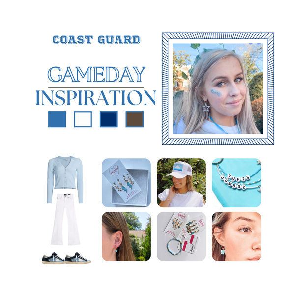 U.S. Coast Guard Academy Spirit Earring Stack for Bears game day – wearing