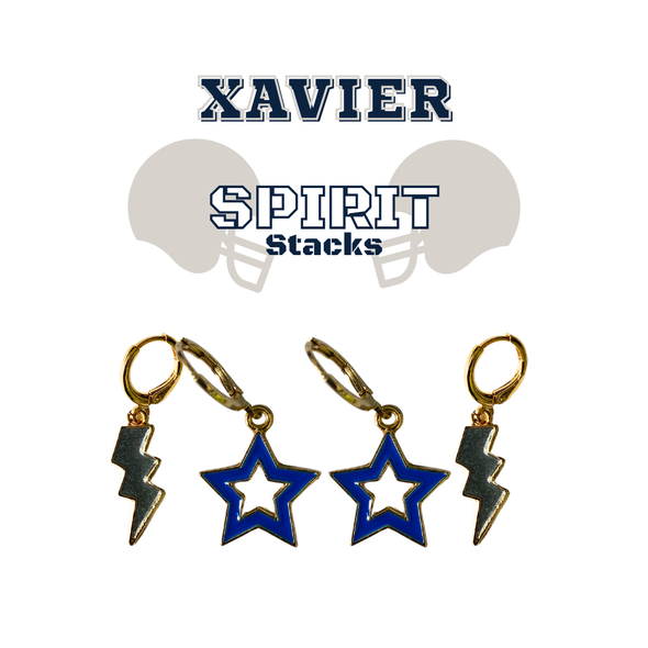 Xavier Spirit Earring Stack in grey and navy, Musketeers huggie hoop earrings