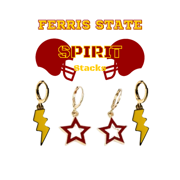 Ferris State University Spirit Earring Stack for Bulldogs game day – alternate colorway