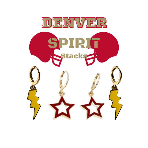 Denver Spirit Earring Stack with golden yellow mini enamel bolts and red starboys