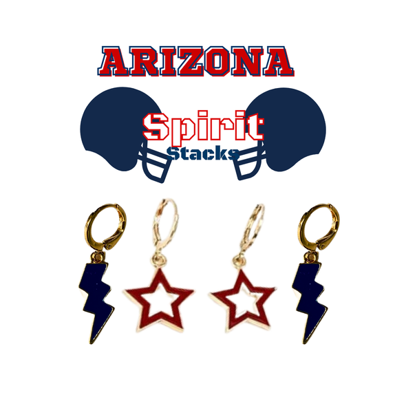 Arizona Spirit Earring Stack with navy mini enamel bolts and red starboys