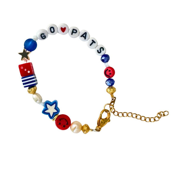 Patriots game day red and blue beaded bracelet