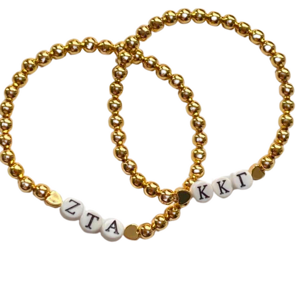 ZETA AND KAPPA KAPPA GAMMA sorority bracelets with gold beads