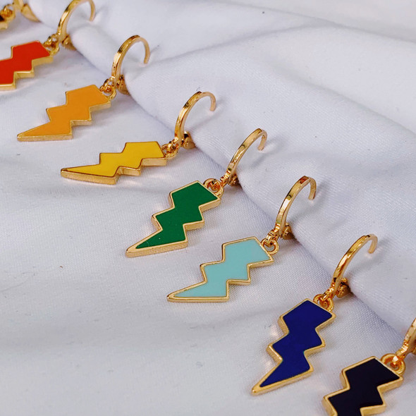 Mini enamel lightning bolt huggie hoop earrings in assorted colors