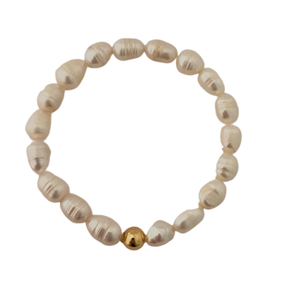 Pearl Strand with Statement Gold Bead