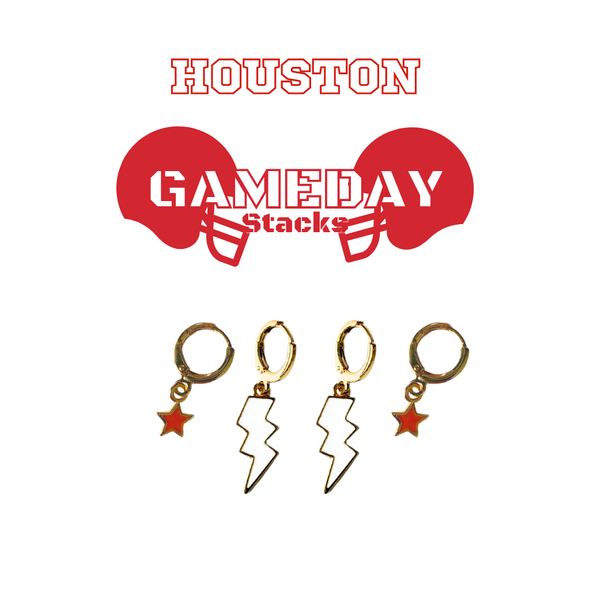 Houston Classic Gameday Earring Stack with white mini enamel bolts and red baby stars