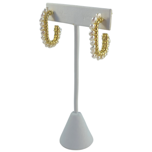 Gold and Pearl Hoop Earrings
