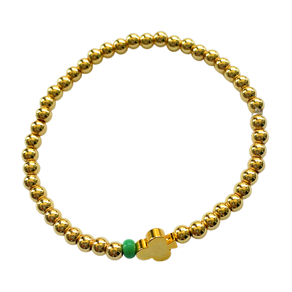 Gold Clover Bracelet with Green Seed Bead