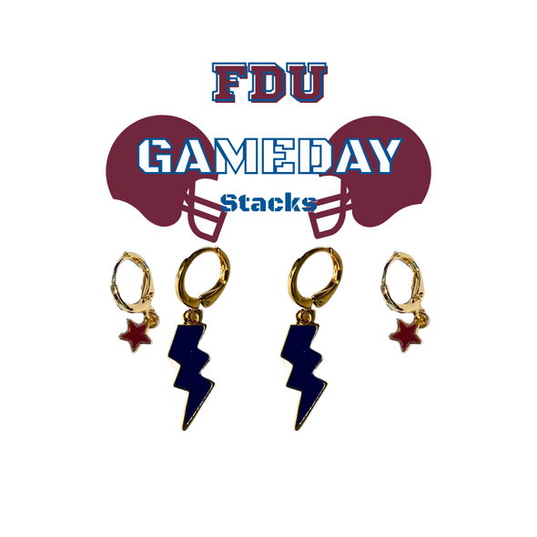 Fairleigh Dickinson Classic Gameday Earring Stack in navy and maroon, Knights huggie hoop earrings