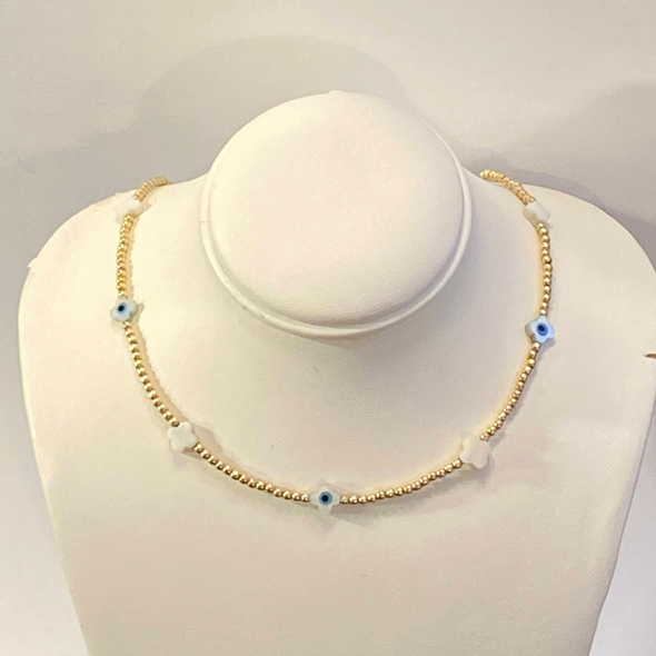 Beaded Evil Eye Choker on Stand