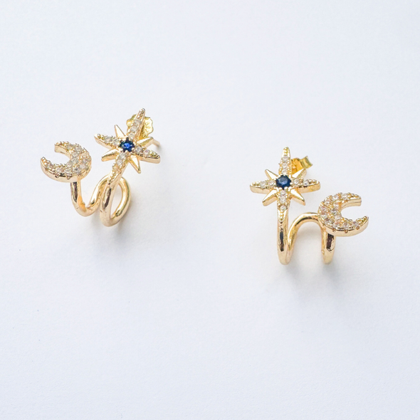 cosmic moon & star studs flat