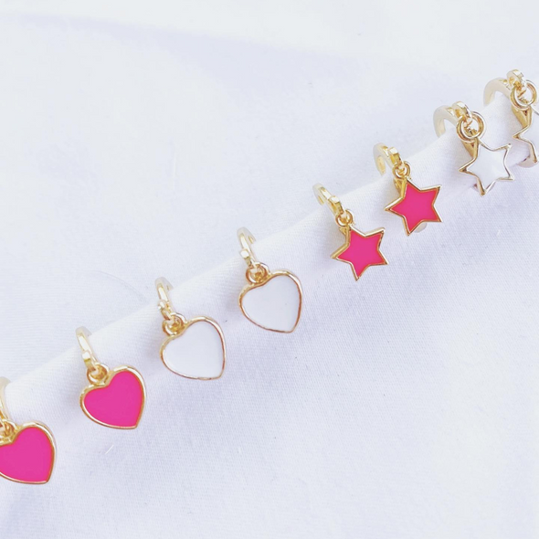 Neon Pink or Neon White Baby Heart or Baby Star Huggie Hoop Earrings