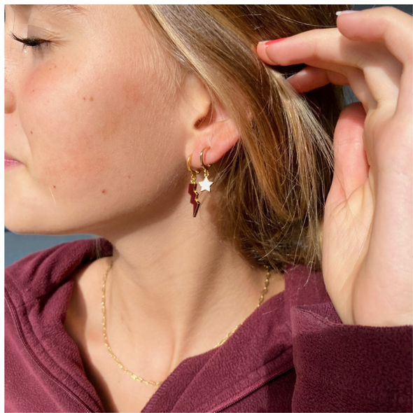 Wearing the Wisconsin Classic Gameday Earring Stack for Badgers game day