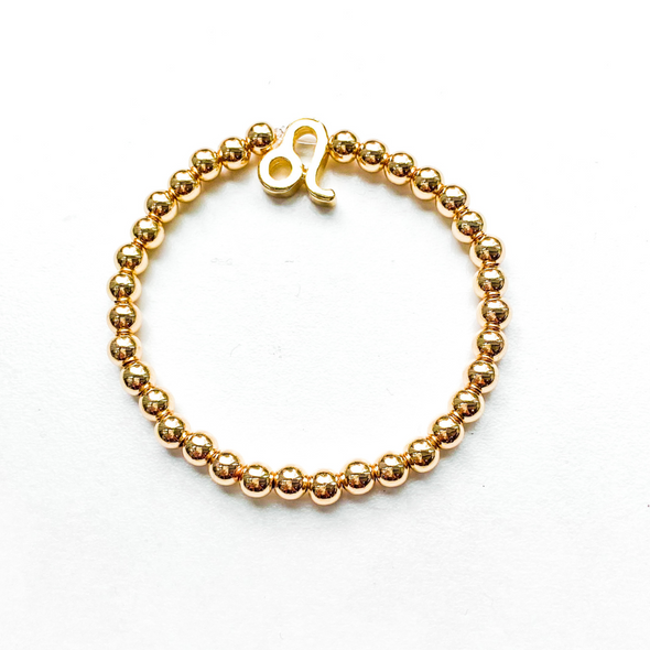 leo zodiac sign gold beaded bracelet