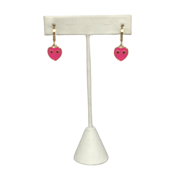 Barbie Pink Mini Eye Heart You Earrings on Stand Background Removed