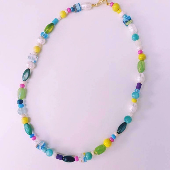 colorful handmade glass bead and pearl choker necklace