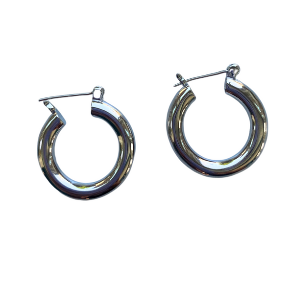 Silver Tube Hoops, Medium-Sized, Lightweight, High Polish